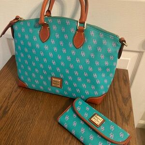 Dooney & Bourke Turquoise and Brown Bag Set